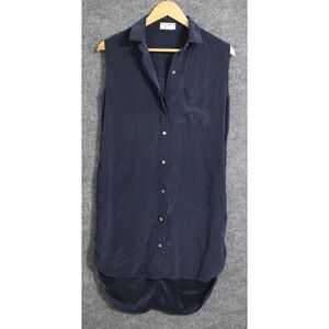 Frame Dress Women Small Blue Le sleeveless Shirt Button Up Hi Lo 100% Silk